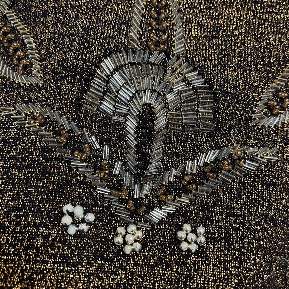 Vintage Golden Glitter Sweater with beaded ornaments - Picture 2 of 5